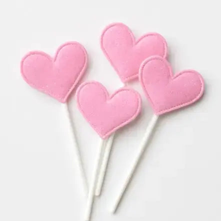Pink Heart Cake Topper Set – Glitter Finish Decorative Picks  TPR212B