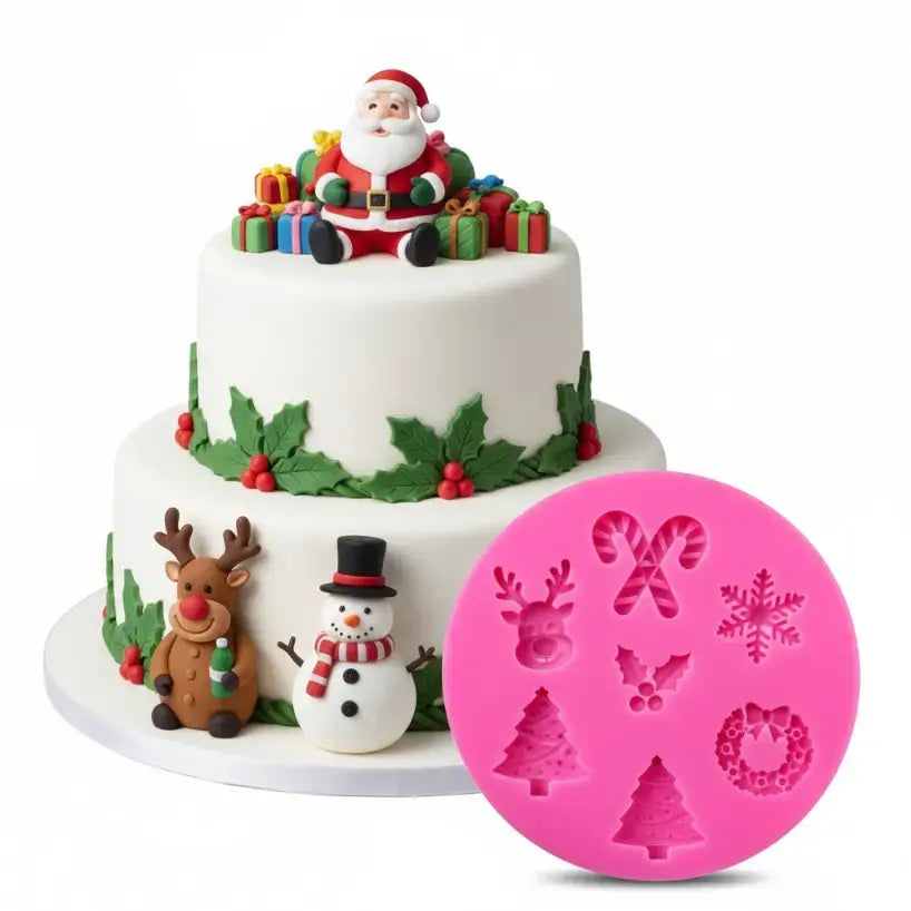 7-in-1 Christmas Reindeer, Candy Cane, Wreath & Holly Silicone Mold | FM165