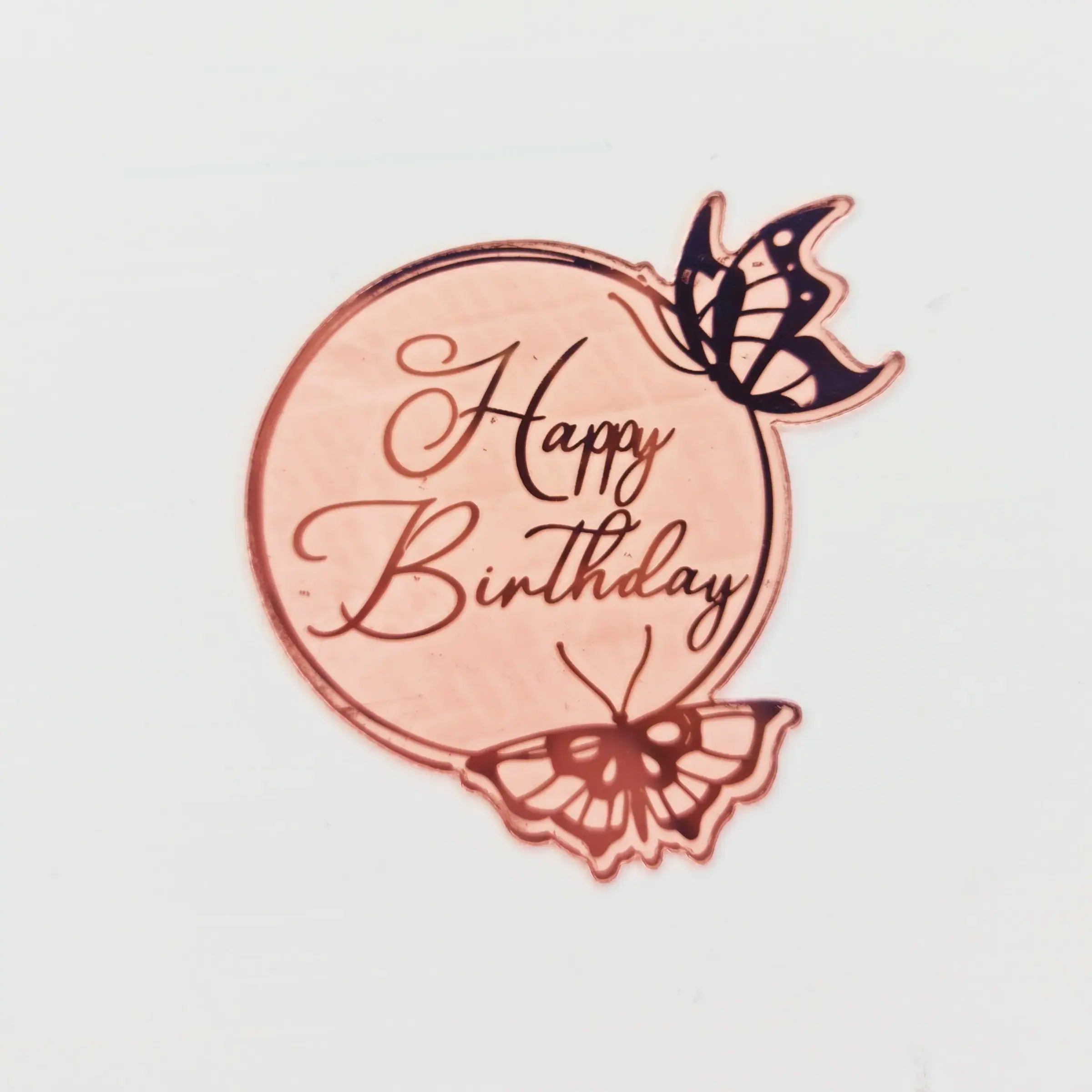 Rose Gold and Golden Round Happy Birthday with Small Butterfly Acrylic Tag (100-piece pack) TPR122