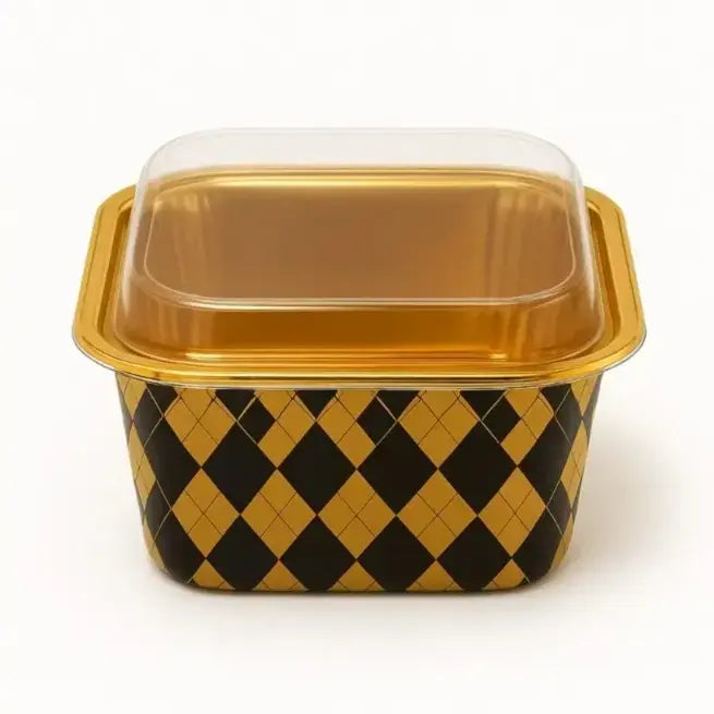 2603-1 CL017 Rectangle Floral Foil Cake Container With Lid – Golden Inner Tray Design Pack of 10