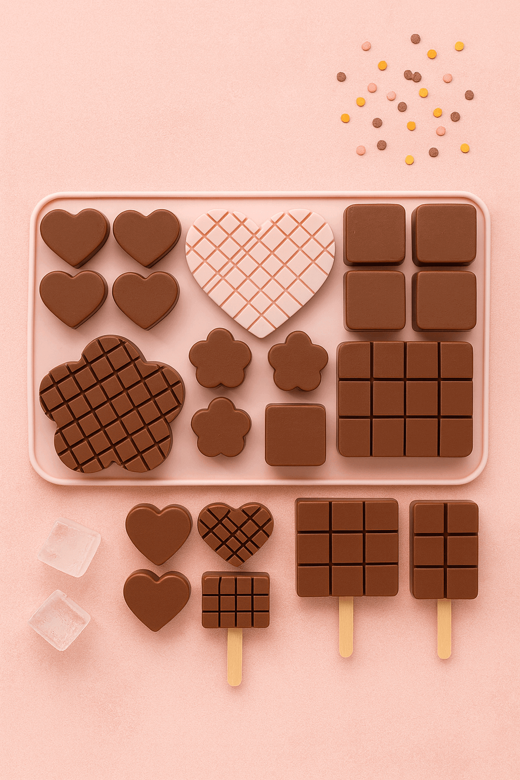 Silicone Multi-Shape Chocolate Mold – Heart, Flower & Square Cavities | CM201