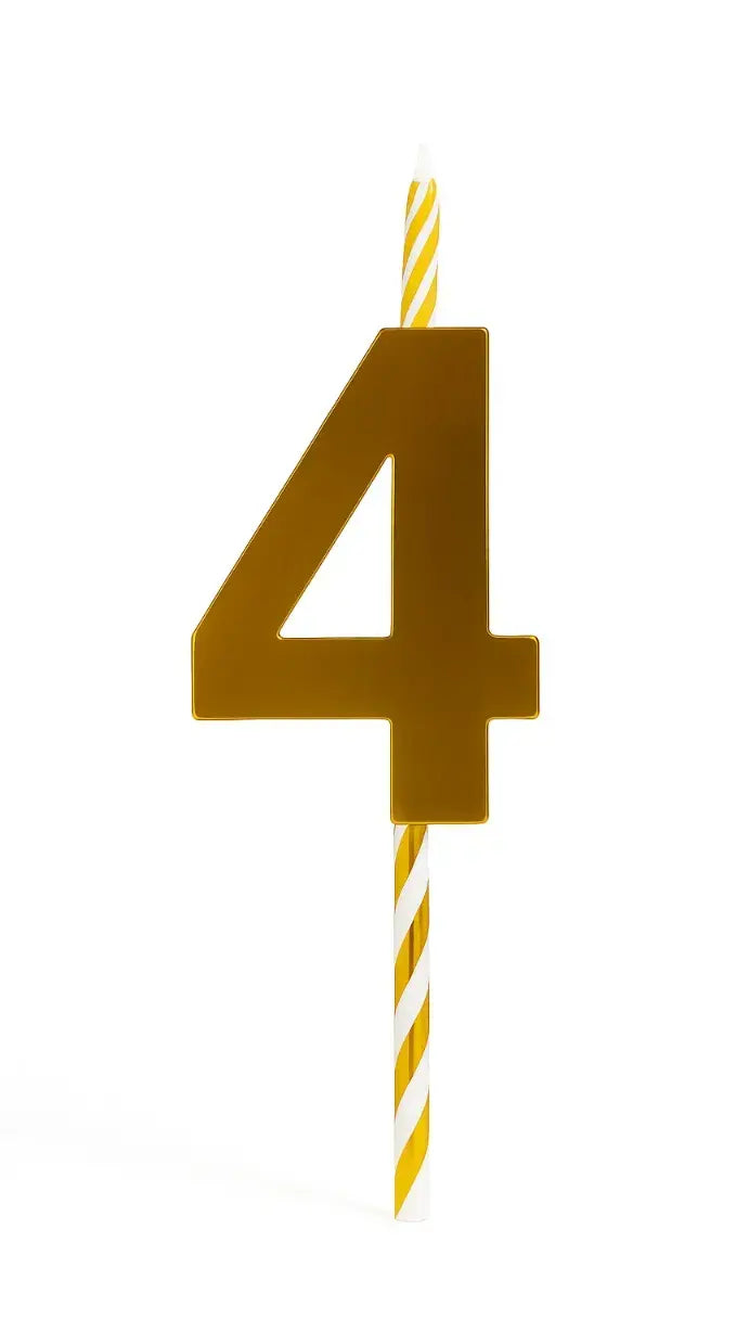 Golden Number 0-8 Candle – Metallic Finish with Striped Stick CD019