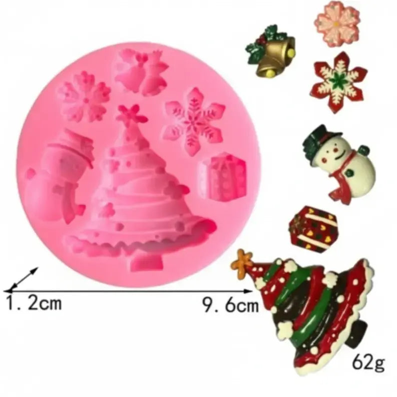 6-in-1 Christmas Tree, Snowman & Snowflake Silicone Mold – Fondant & Chocolate | FM149