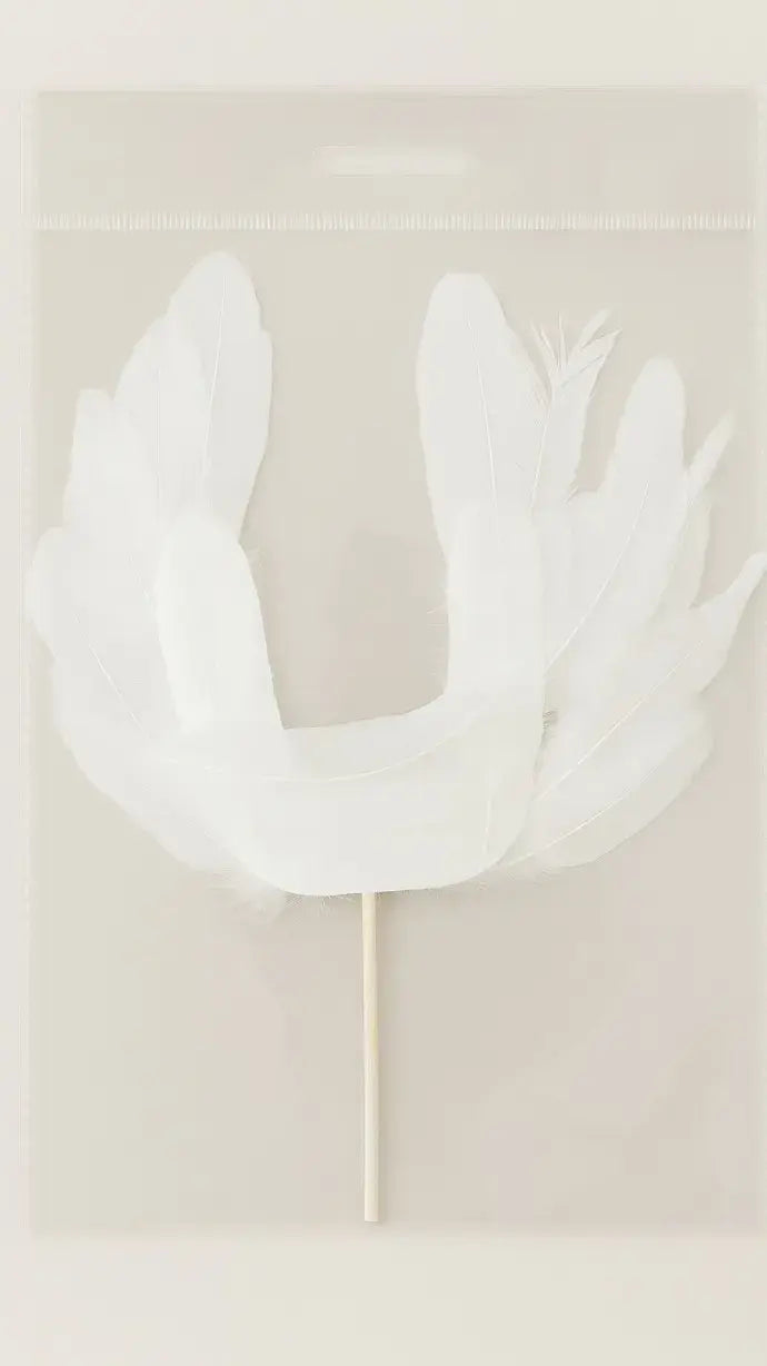 White feather Cake topper on a Plain background