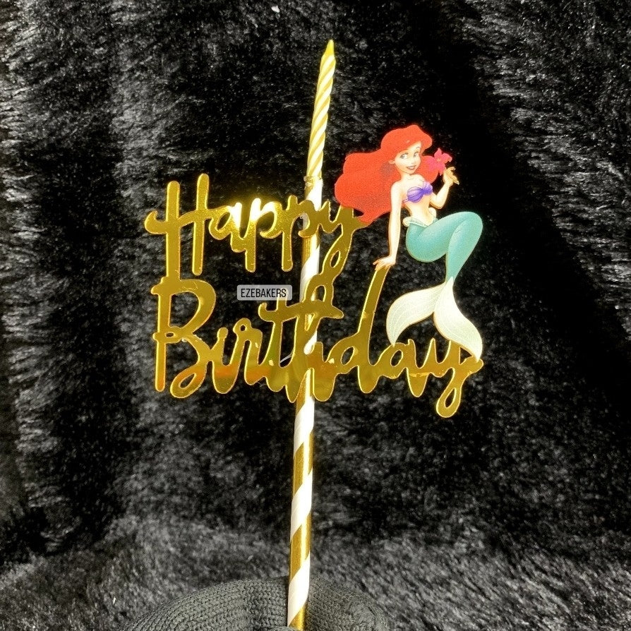 Mermaid Themed Happy Birthday Cake Topper With Candle TPR073B