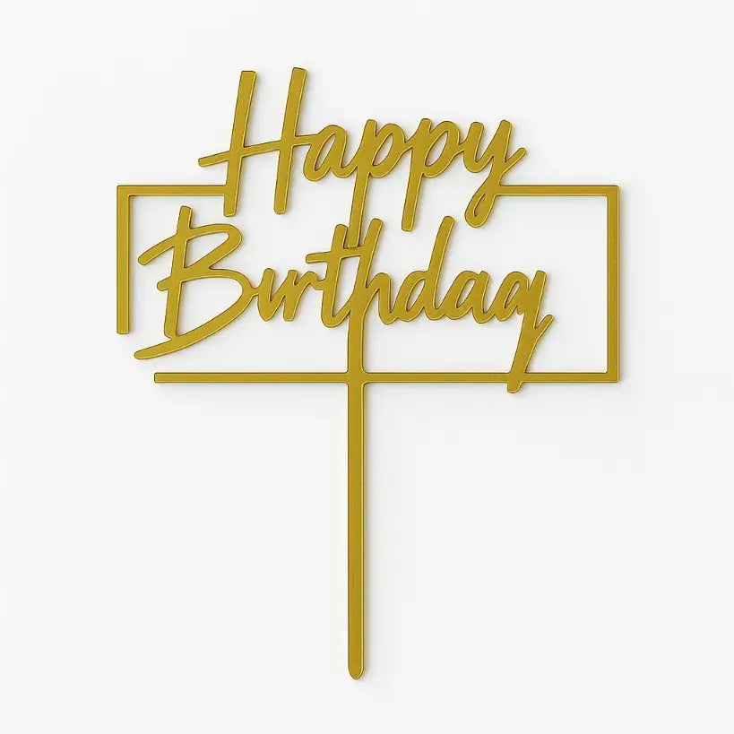 Acrylic Golden Happy Birthday Cake Topper – Pack of 10 Elegant Cake Toppers  TPR195