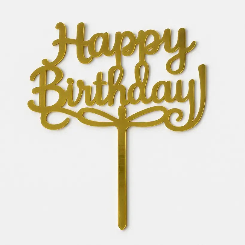Acrylic Golden Happy Birthday Cake Topper – Pack of 10 Elegant Cake Toppers  TPR195
