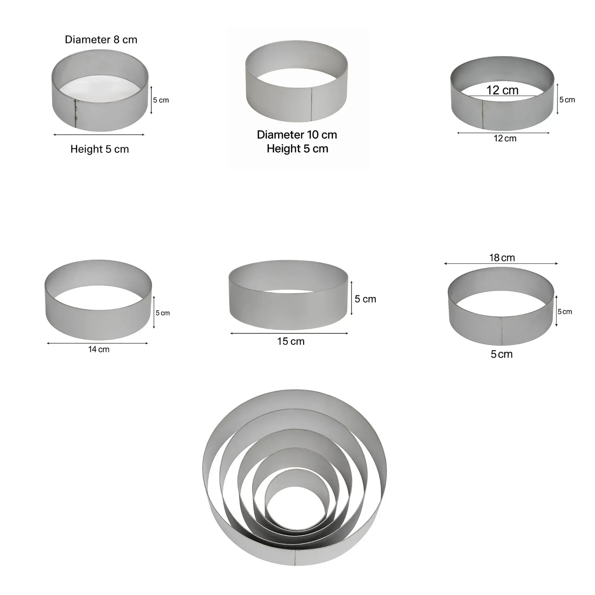 Round Cake Ring Mold – Set of 6 Stainless Steel Mousse & Layered Cake Molds | BT252