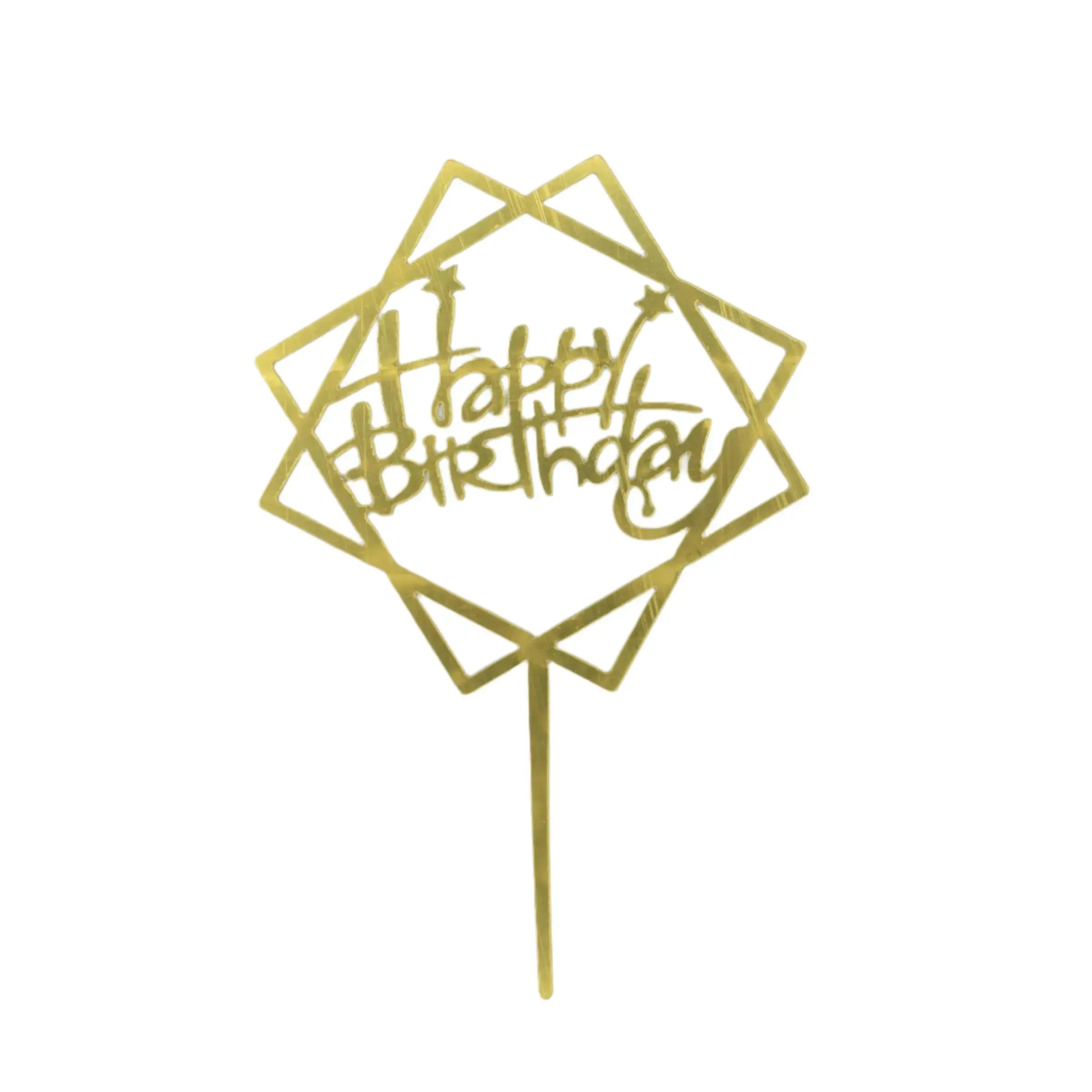 Golden Acrylic Happy Birthday Cake Topper (Design 17) TPR118