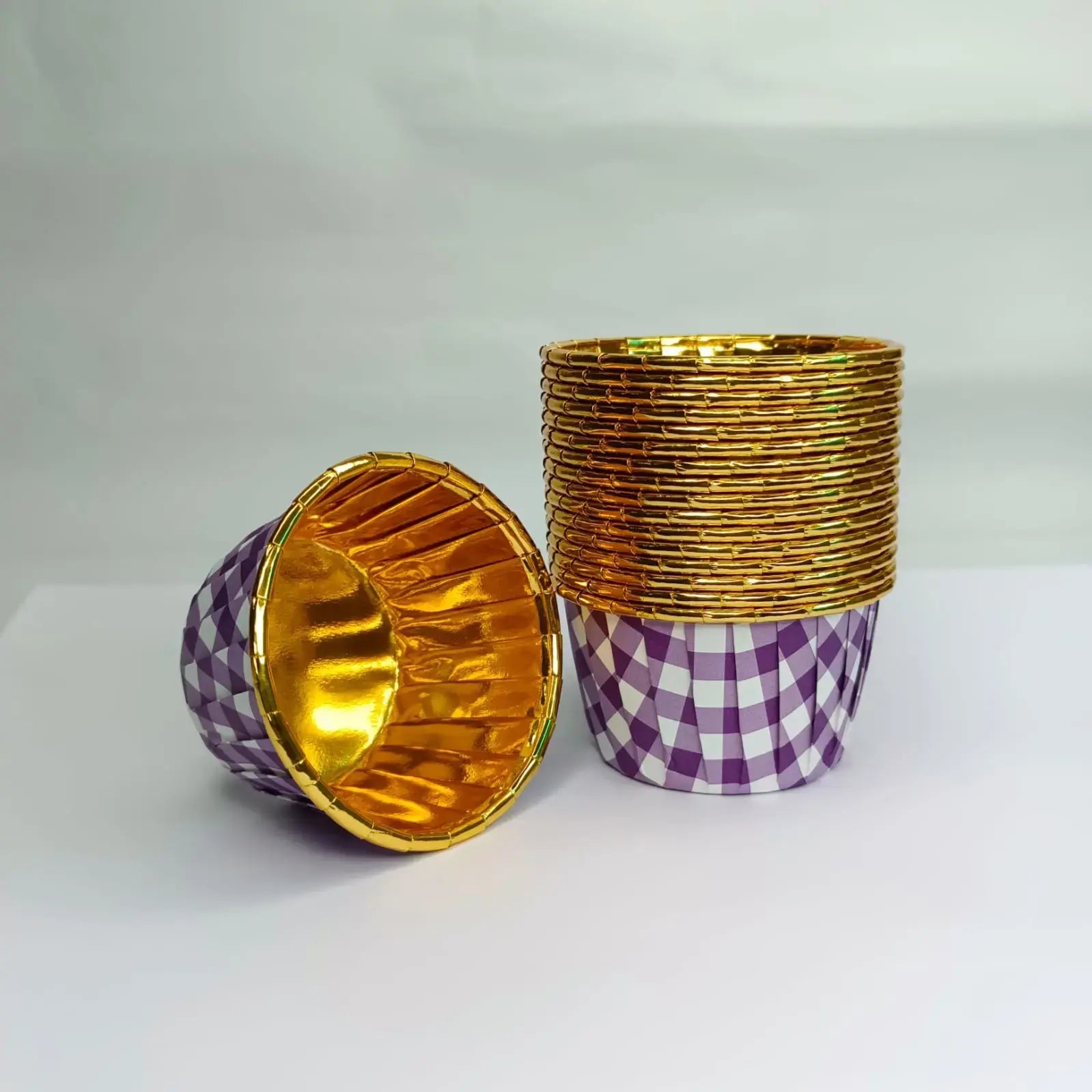 Golden Foil Coated Direct Bake-able Paper Muffin Cups - Purple (50 Pcs) CL030