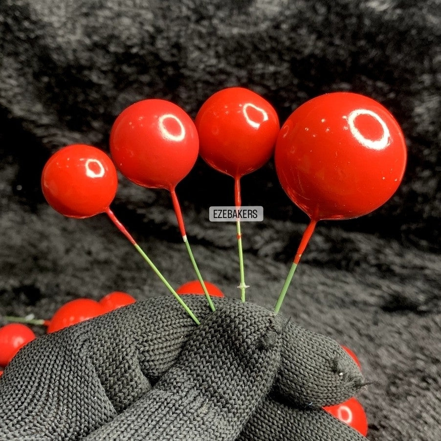 Shining Red Faux Ball Toppers for Cake Decoration  TPR071