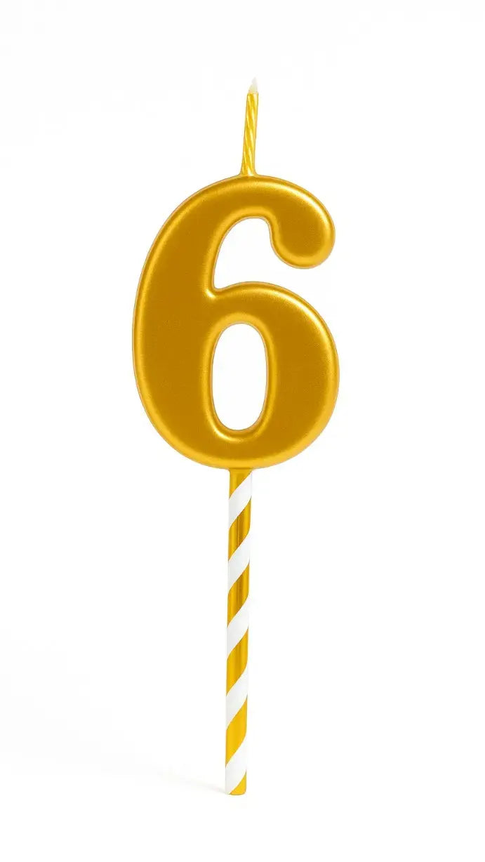 Golden Number 0-8 Candle – Metallic Finish with Striped Stick CD019