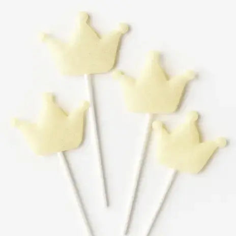 Golden Crown Cake Topper Set – Princess Theme Glitter Picks (MOQ: 5 Packs) | TPR209A