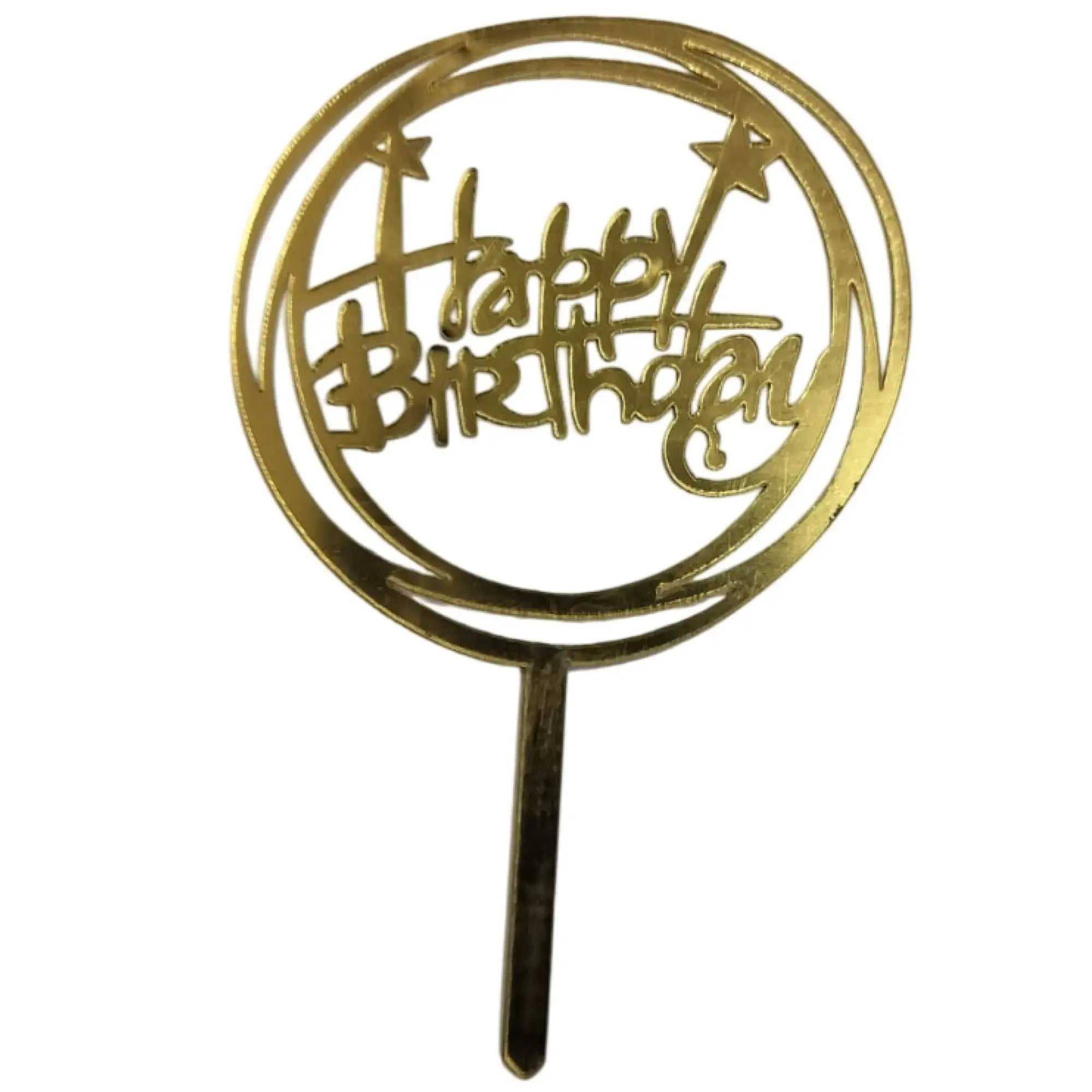 Acrylic Golden Happy Birthday Cake Topper – Pack of 10 Elegant Cake Toppers  TPR195