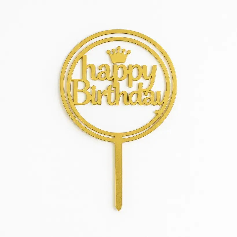 Acrylic Golden Happy Birthday Cake Topper – Pack of 10 Elegant Cake Toppers  TPR195