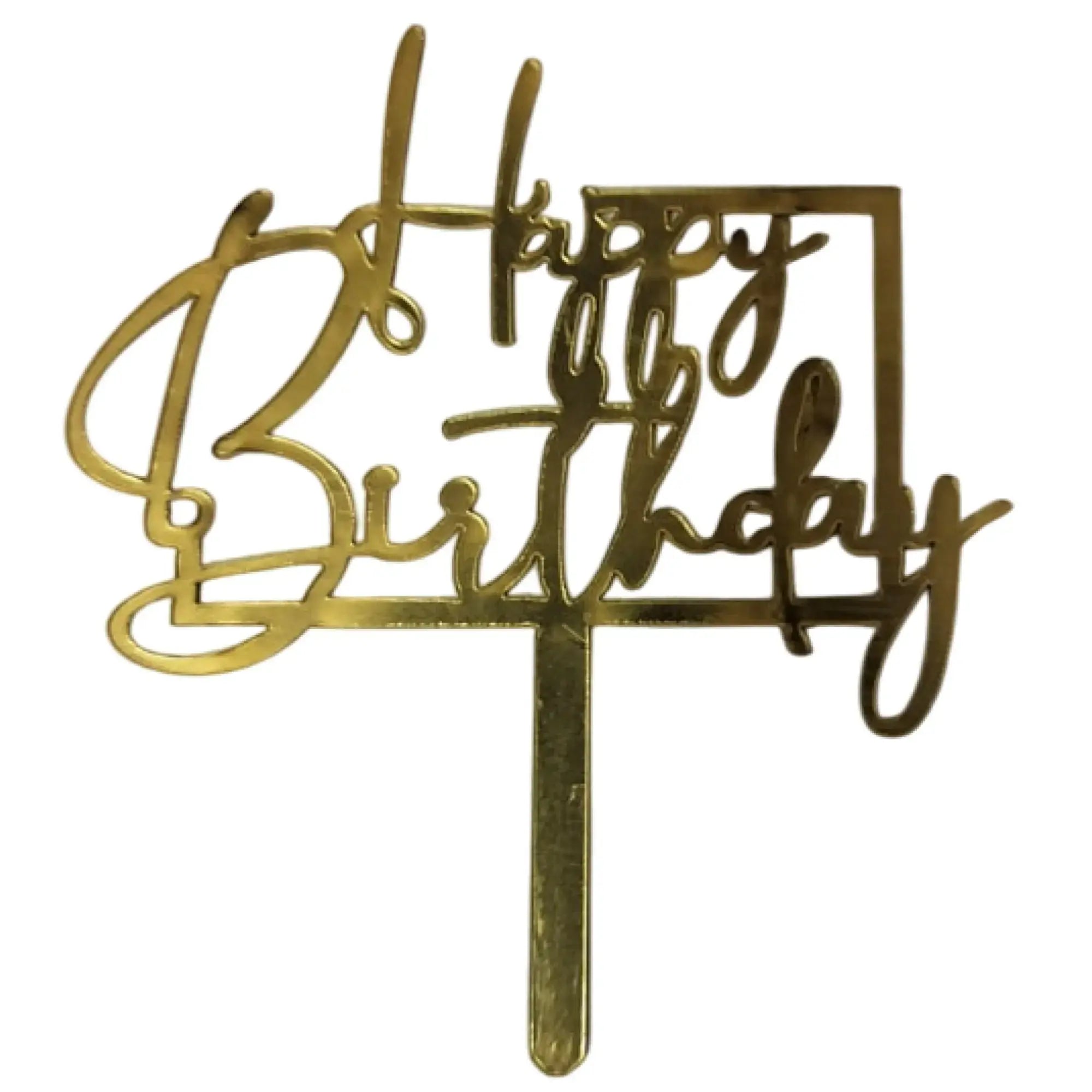 Acrylic Golden Happy Birthday Cake Topper – Pack of 10 Elegant Cake Toppers  TPR195