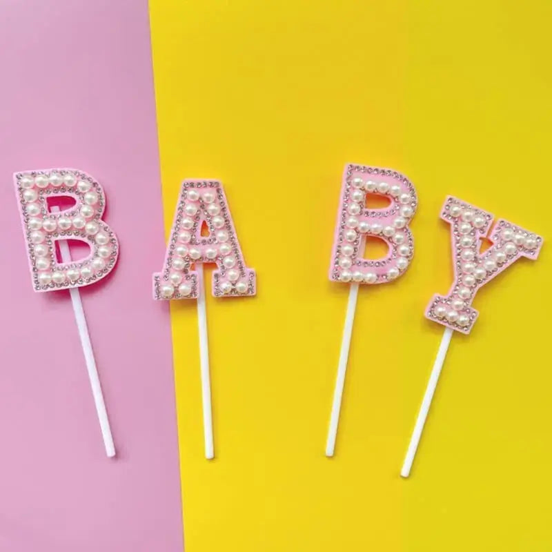 Silver Pearls Baby Letters Cake Topper TPR046