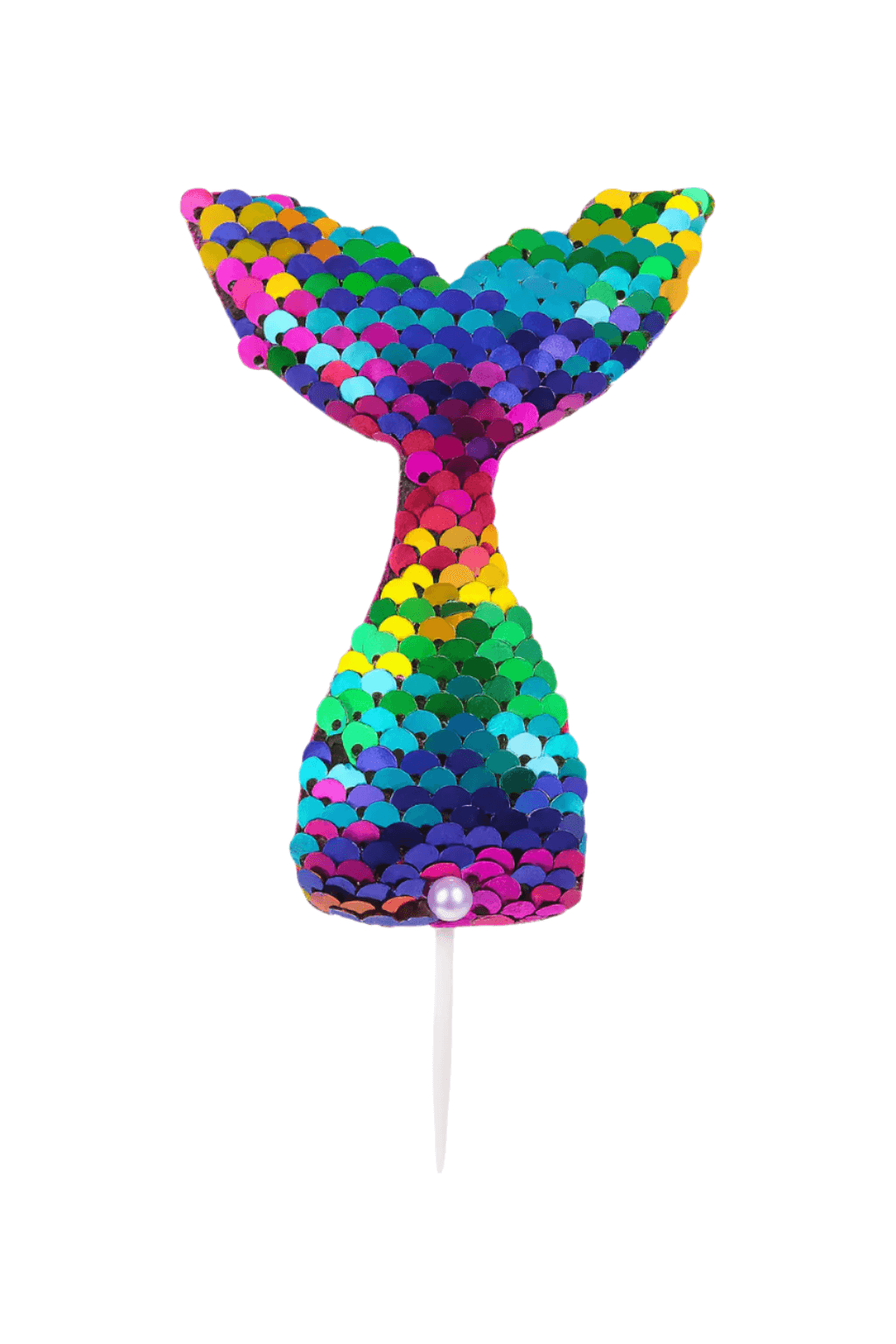 Colorful mermaid tail cake topper on a white background
