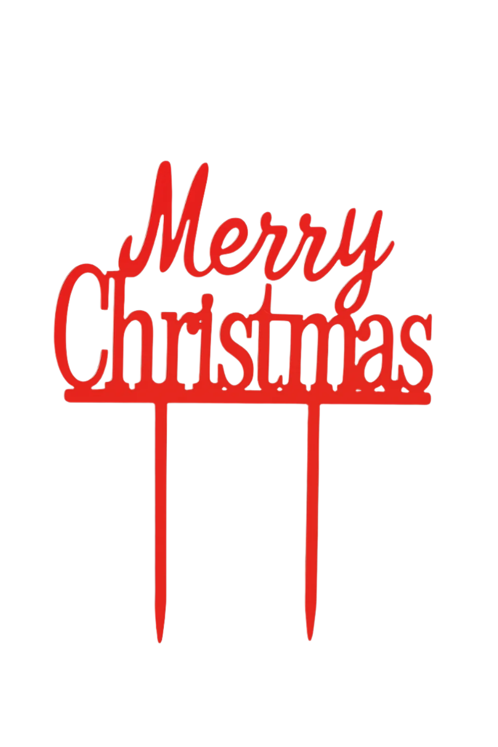 Red 'Merry Christmas' cake topper on a white background