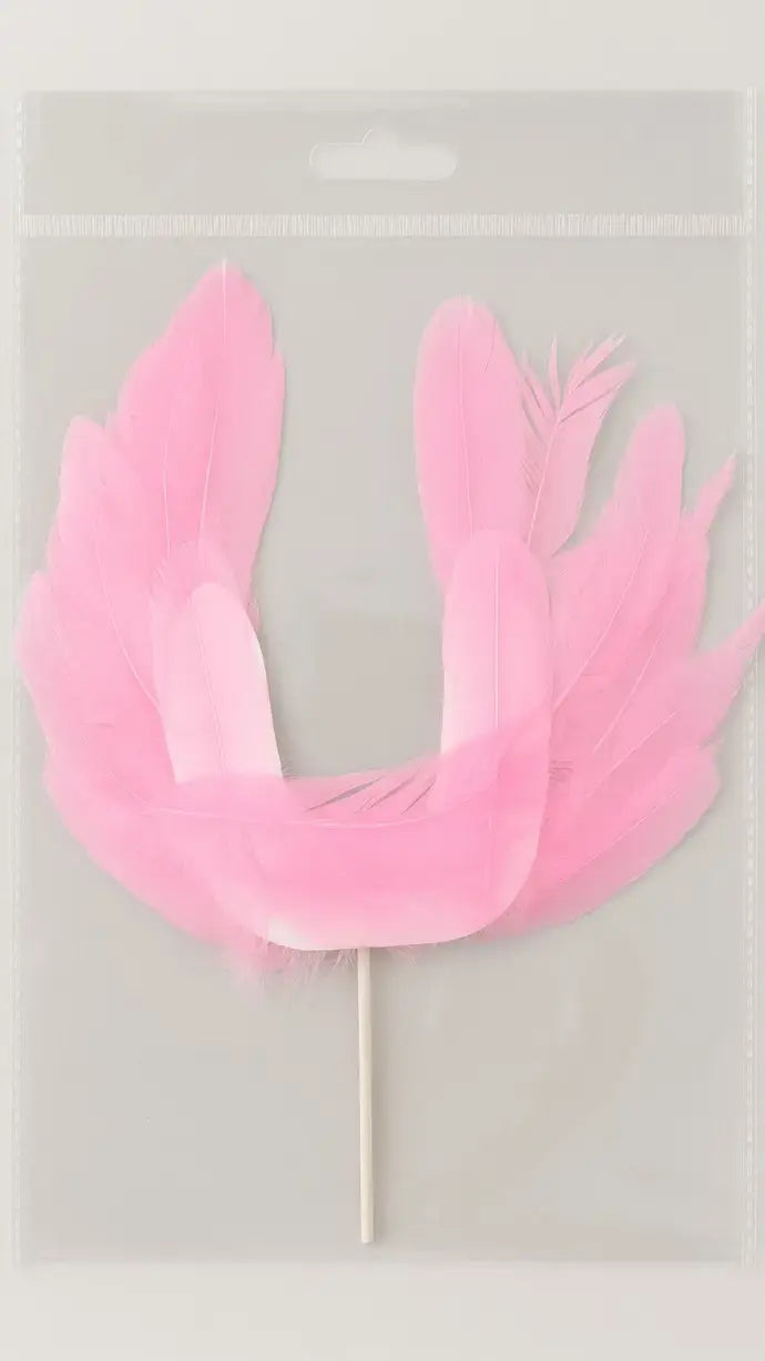 Pink feather Cake Topper on a Plain background