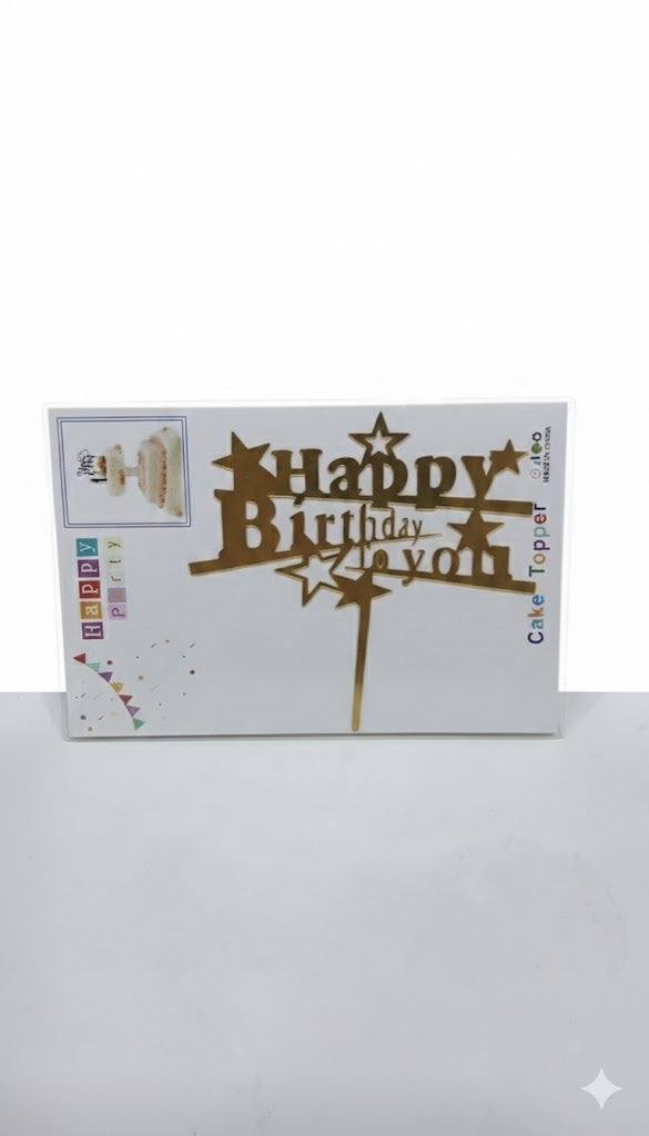 Golden Acrylic Happy Birthday Cake Topper (Design 17) TPR118