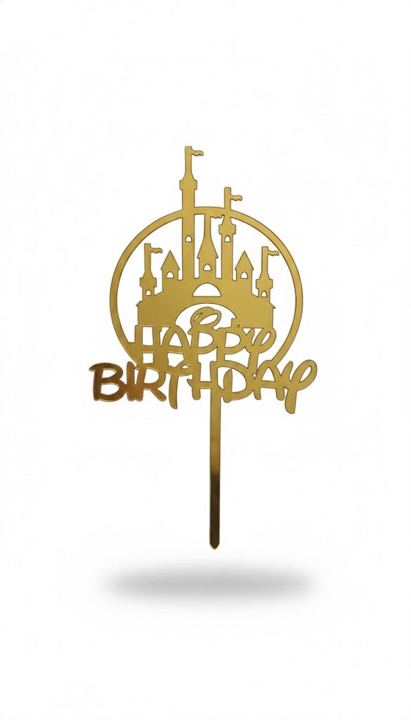Golden Acrylic Happy Birthday Cake Topper (Design 17) TPR118