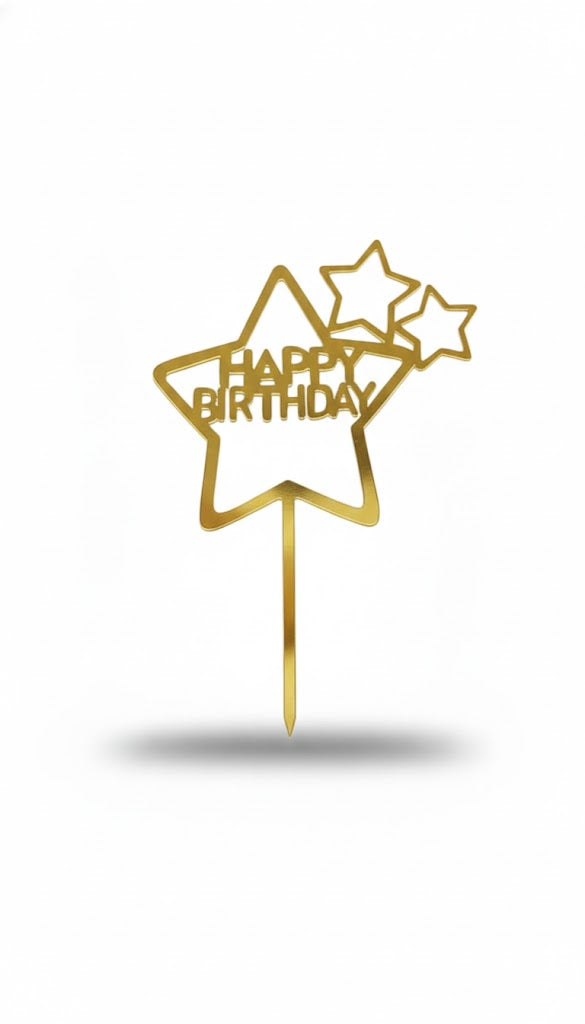 Golden Acrylic Happy Birthday Cake Topper (Design 17) TPR118