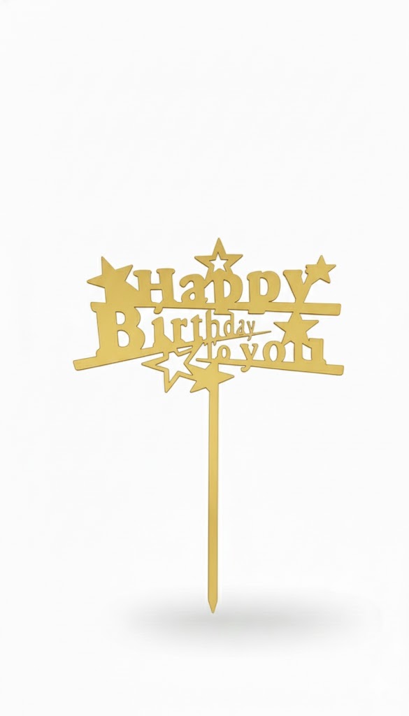 Golden Acrylic Happy Birthday Cake Topper (Design 17) TPR118