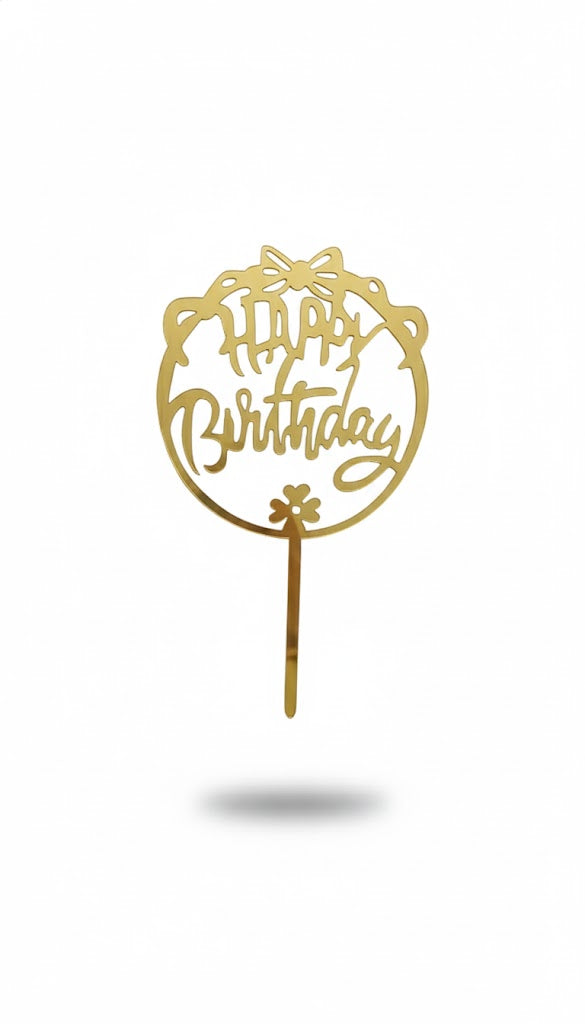 Golden Acrylic Happy Birthday Cake Topper (Design 17) TPR118