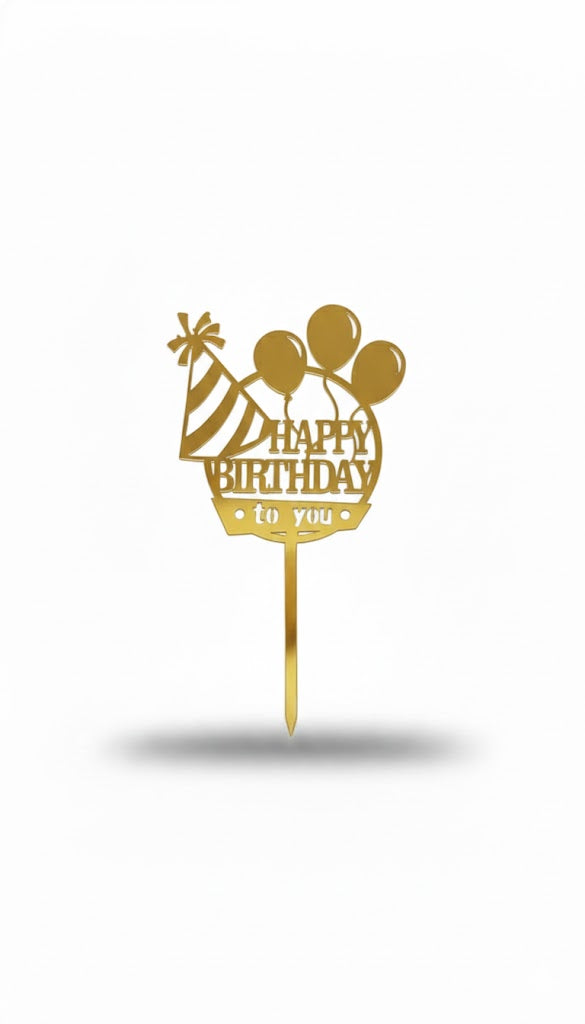 Golden Acrylic Happy Birthday Cake Topper (Design 17) TPR118