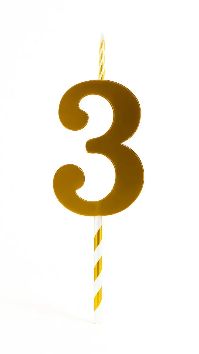 Golden Number 0-8 Candle – Metallic Finish with Striped Stick CD019