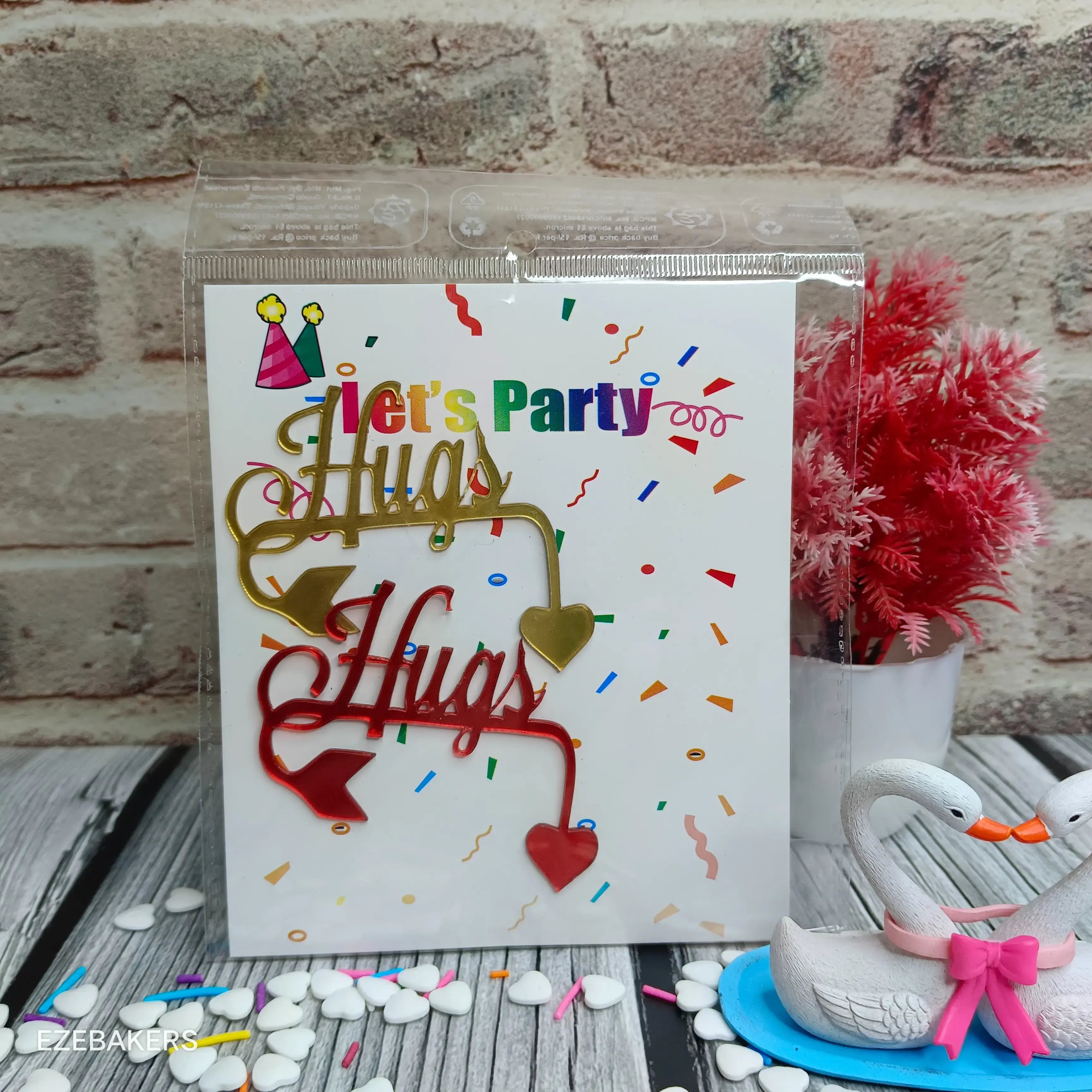 Acrylic 'Hugs' Written Cake Topper 2 Piece Set TPR230