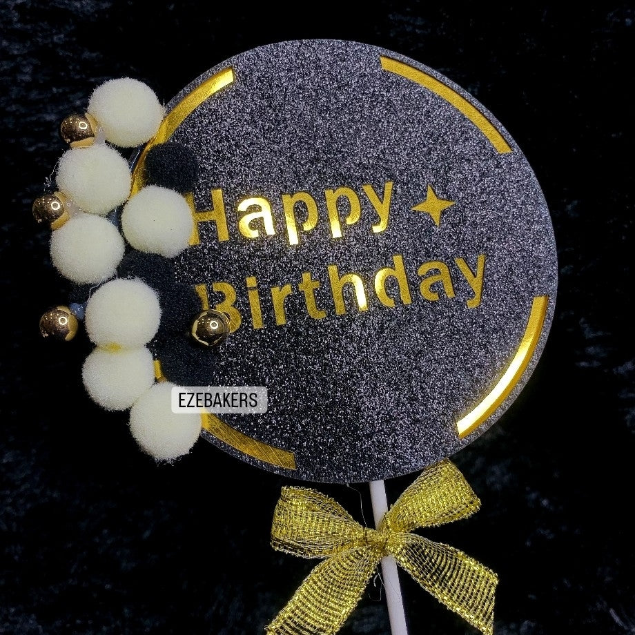 Fancy Happy Birthday Topper With Pom Pom  TPR054