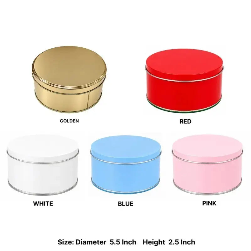 CL082 Shiny Round Metal Gift Tin Box with Lid – 4 PCS Pack for Cookies, Chocolates, Dry Fruits, Hampers