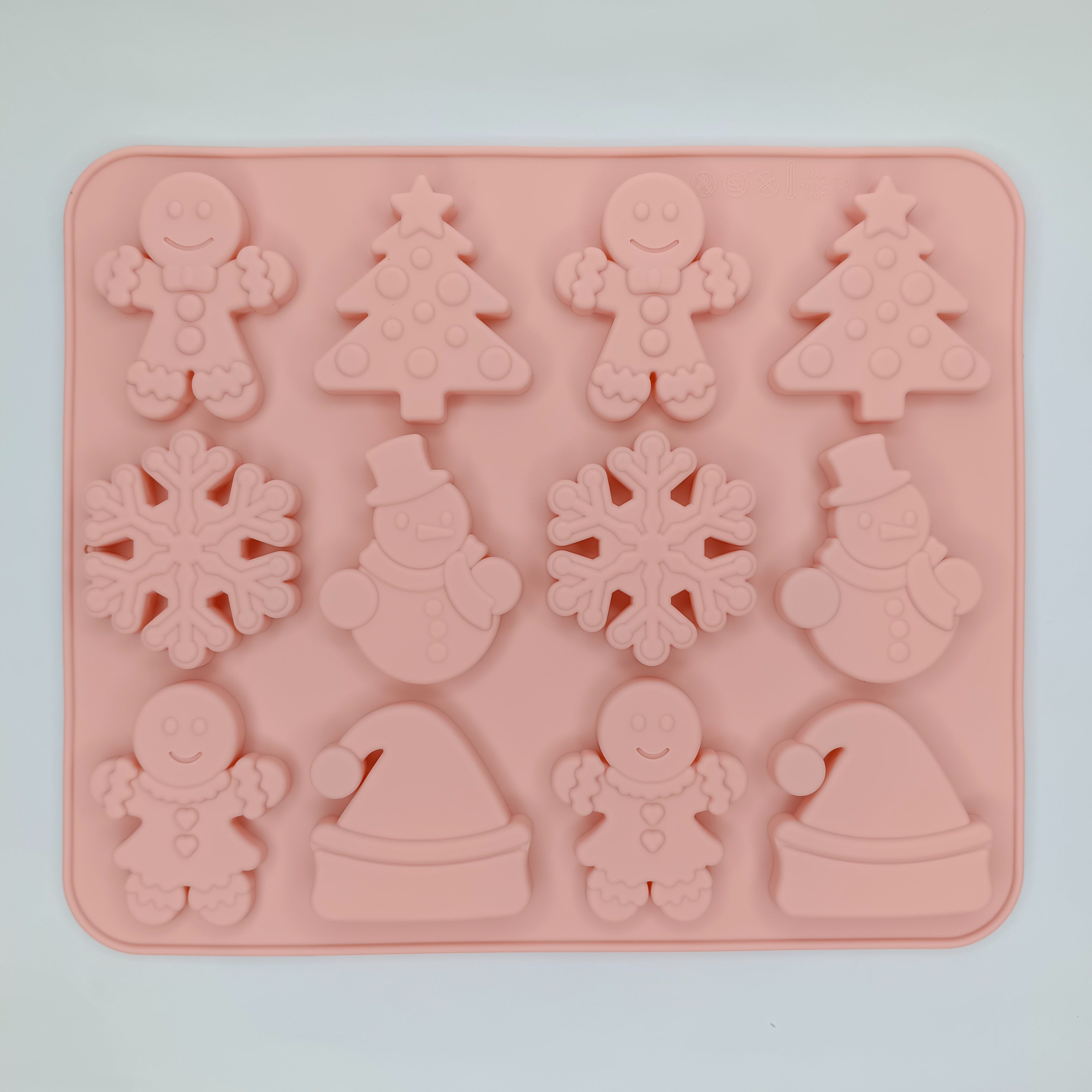 Christmas Chocolate Moulds Silicone Fondant Mold Xmas Tree Snowman, Snowflake , Gingerbread CM232